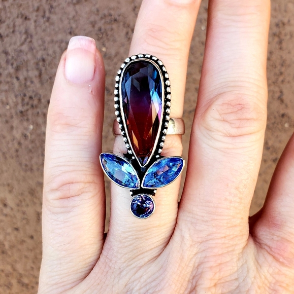 New Bi-Color Tourmaline Multi Gemstone 925 Silver Ring. - Picture 9 of 14